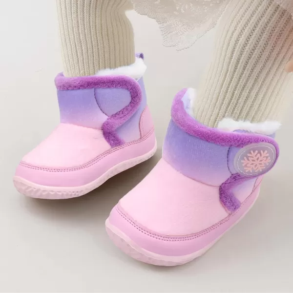 LRUN Baby Boots for Infant Toddler Boys Girls Ankle Warm Suede Plush Lining House Slippers Little Kids Winter Shoes for Indoor Outdoor WalkingPink Purple