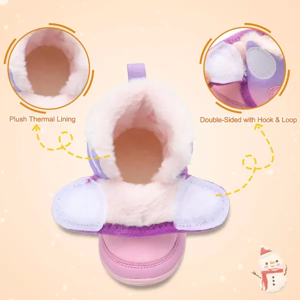 LRUN Baby Boots for Infant Toddler Boys Girls Ankle Warm Suede Plush Lining House Slippers Little Kids Winter Shoes for Indoor Outdoor WalkingPink Purple