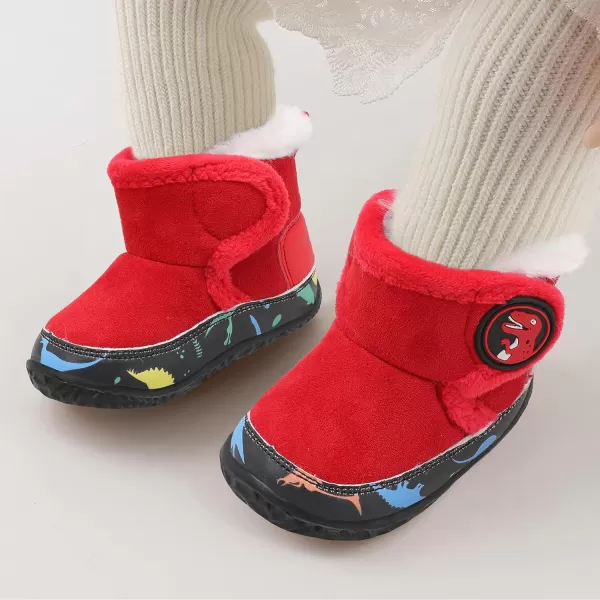 LRUN Baby Boots for Infant Toddler Boys Girls Ankle Warm Suede Plush Lining House Slippers Little Kids Winter Shoes for Indoor Outdoor WalkingRed
