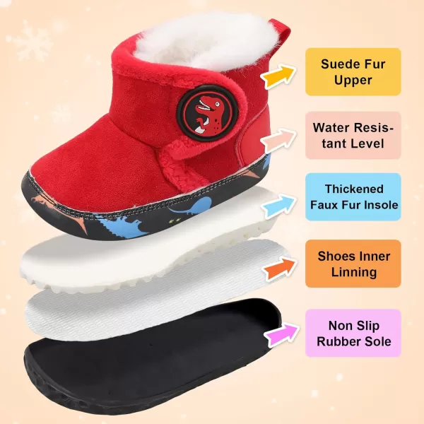 LRUN Baby Boots for Infant Toddler Boys Girls Ankle Warm Suede Plush Lining House Slippers Little Kids Winter Shoes for Indoor Outdoor WalkingRed