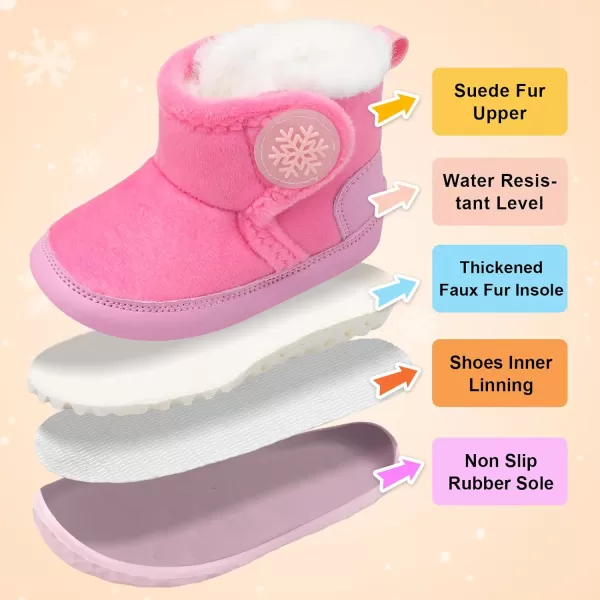 LRUN Baby Boots for Infant Toddler Boys Girls Ankle Warm Suede Plush Lining House Slippers Little Kids Winter Shoes for Indoor Outdoor WalkingRose Red
