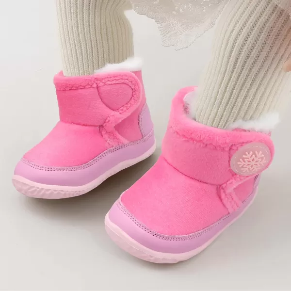 LRUN Baby Boots for Infant Toddler Boys Girls Ankle Warm Suede Plush Lining House Slippers Little Kids Winter Shoes for Indoor Outdoor WalkingRose Red
