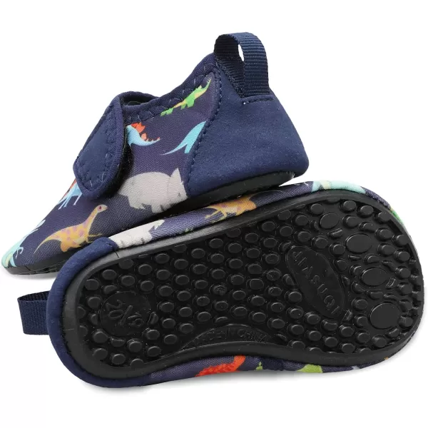 LRUN Baby Water Shoes Barefoot Skin Aqua Sock Swim Shoes for Beach Swim Pool Infant Swim ShoesDinosaur Navy