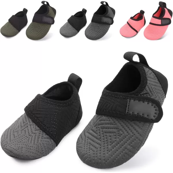 LRUN Baby Water Shoes Barefoot Skin Aqua Sock Swim Shoes for Beach Swim Pool Infant Swim ShoesGrey Black