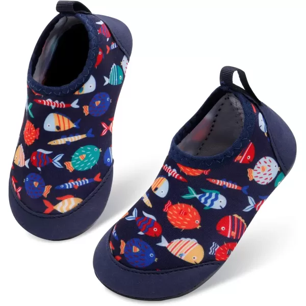 LRUN Baby Water Shoes Barefoot Skin Aqua Sock Swim Shoes for Beach Swim Pool Infant Swim ShoesNavy Fish