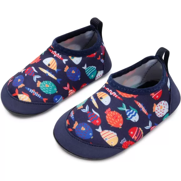 LRUN Baby Water Shoes Barefoot Skin Aqua Sock Swim Shoes for Beach Swim Pool Infant Swim ShoesNavy Fish