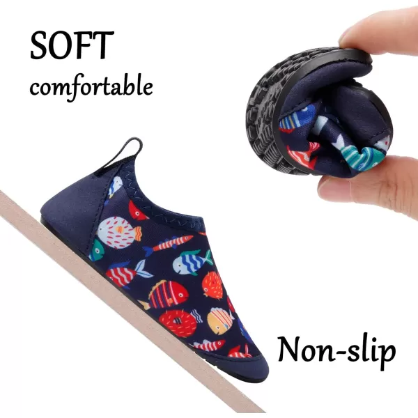LRUN Baby Water Shoes Barefoot Skin Aqua Sock Swim Shoes for Beach Swim Pool Infant Swim ShoesNavy Fish