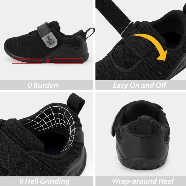 LRUN Barefoot Shoes Toddler Sneakers Boys Girls Lightweight Shoes Knit Kids Walking Shoes for Indoor OutdoorAll Black
