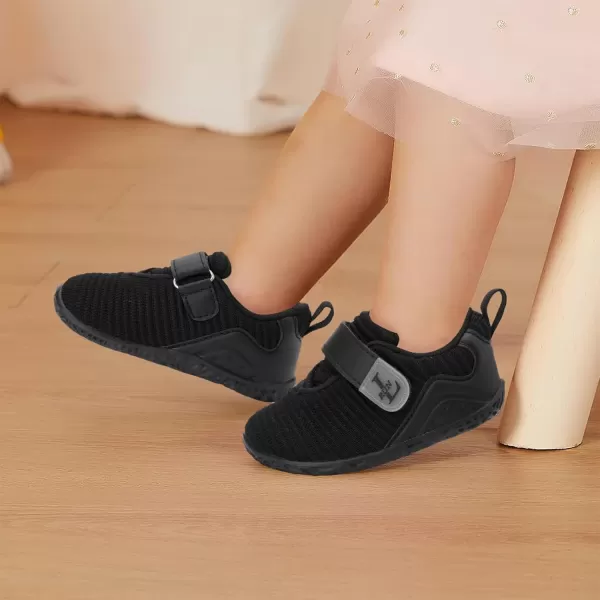 LRUN Barefoot Shoes Toddler Sneakers Boys Girls Lightweight Shoes Knit Kids Walking Shoes for Indoor OutdoorAll Black