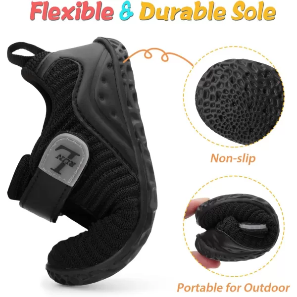 LRUN Barefoot Shoes Toddler Sneakers Boys Girls Lightweight Shoes Knit Kids Walking Shoes for Indoor OutdoorAll Black