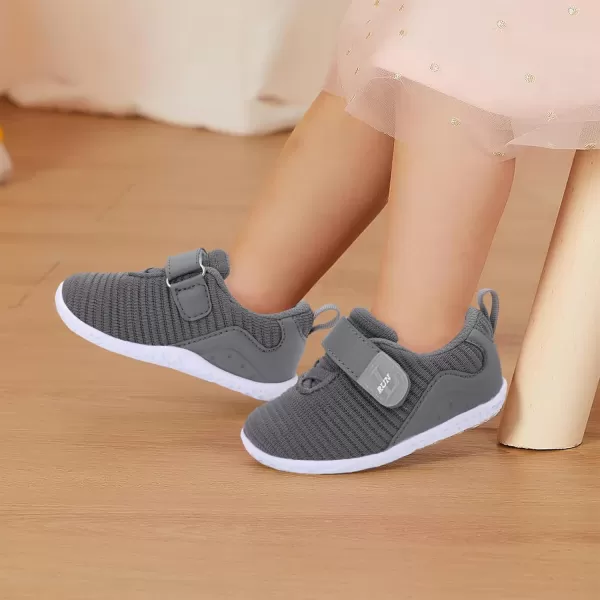 LRUN Barefoot Shoes Toddler Sneakers Boys Girls Lightweight Shoes Knit Kids Walking Shoes for Indoor OutdoorDark Grey