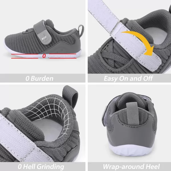 LRUN Barefoot Shoes Toddler Sneakers Boys Girls Lightweight Shoes Knit Kids Walking Shoes for Indoor OutdoorDark Grey