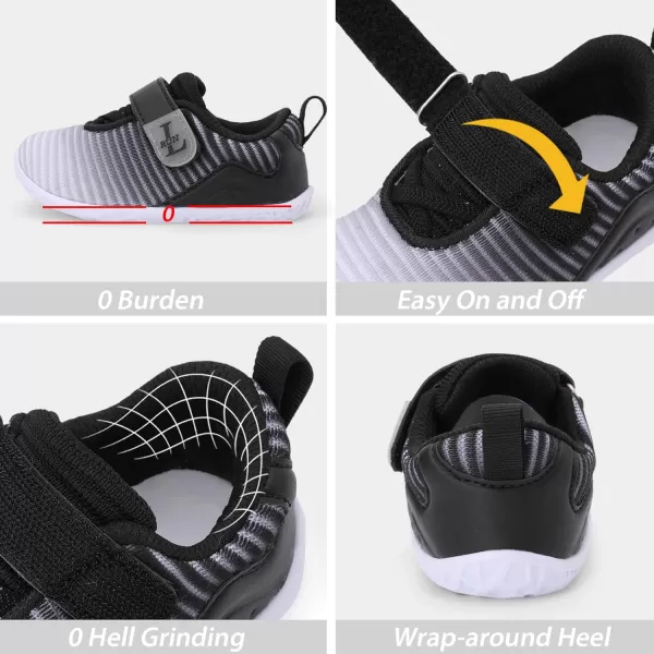 LRUN Barefoot Shoes Toddler Sneakers Boys Girls Lightweight Shoes Knit Kids Walking Shoes for Indoor OutdoorGrey Black