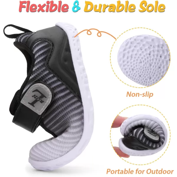 LRUN Barefoot Shoes Toddler Sneakers Boys Girls Lightweight Shoes Knit Kids Walking Shoes for Indoor OutdoorGrey Black