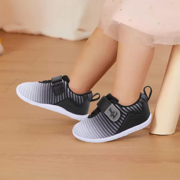 LRUN Barefoot Shoes Toddler Sneakers Boys Girls Lightweight Shoes Knit Kids Walking Shoes for Indoor OutdoorGrey Black