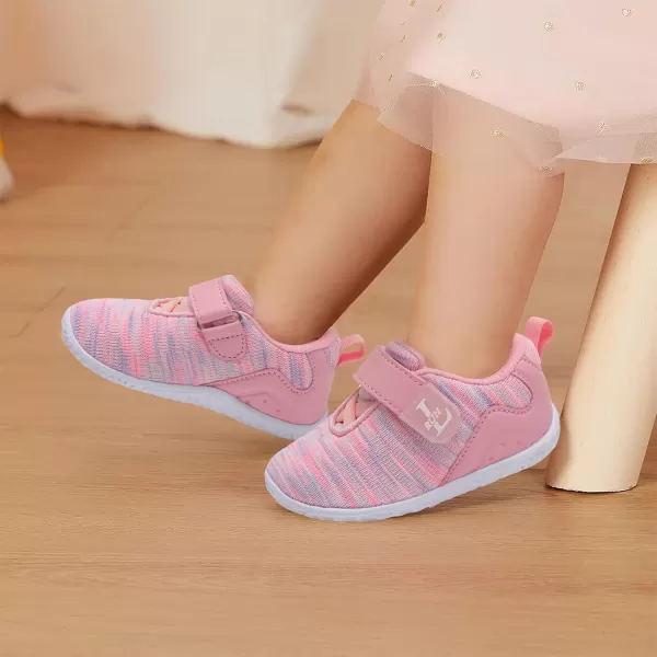 LRUN Barefoot Shoes Toddler Sneakers Boys Girls Lightweight Shoes Knit Kids Walking Shoes for Indoor OutdoorPink Mix