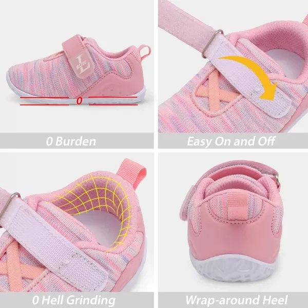 LRUN Barefoot Shoes Toddler Sneakers Boys Girls Lightweight Shoes Knit Kids Walking Shoes for Indoor OutdoorPink Mix