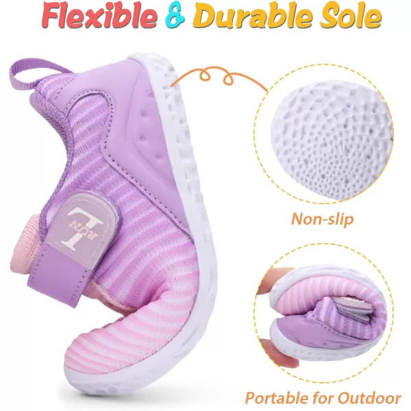 LRUN Barefoot Shoes Toddler Sneakers Boys Girls Lightweight Shoes Knit Kids Walking Shoes for Indoor OutdoorPink Purple