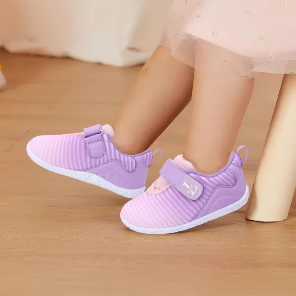 LRUN Barefoot Shoes Toddler Sneakers Boys Girls Lightweight Shoes Knit Kids Walking Shoes for Indoor OutdoorPink Purple