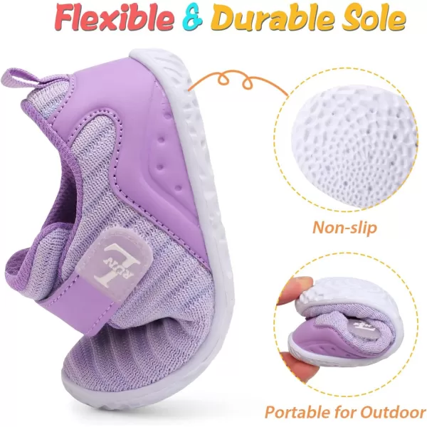LRUN Barefoot Shoes Toddler Sneakers Boys Girls Lightweight Shoes Knit Kids Walking Shoes for Indoor OutdoorPurple Mix