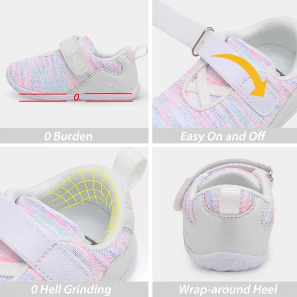 LRUN Barefoot Shoes Toddler Sneakers Boys Girls Lightweight Shoes Knit Kids Walking Shoes for Indoor OutdoorWhite Mix