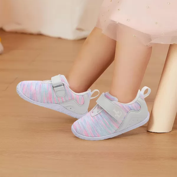 LRUN Barefoot Shoes Toddler Sneakers Boys Girls Lightweight Shoes Knit Kids Walking Shoes for Indoor OutdoorWhite Mix