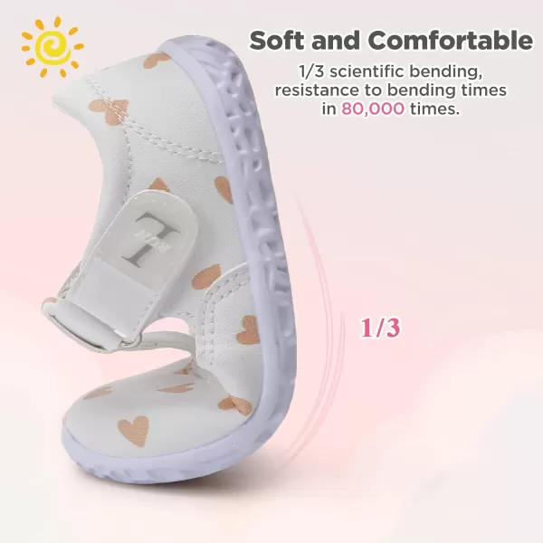 LRUN Toddler Girls Dress Shoes Lightweight Mary Jane Shoes for Girls AntiSlip School Shoes for Toddler GirlsWhite Heart