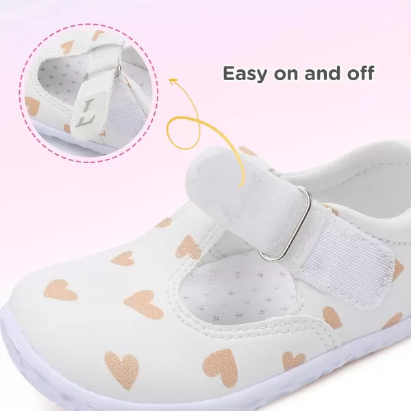 LRUN Toddler Girls Dress Shoes Lightweight Mary Jane Shoes for Girls AntiSlip School Shoes for Toddler GirlsWhite Heart