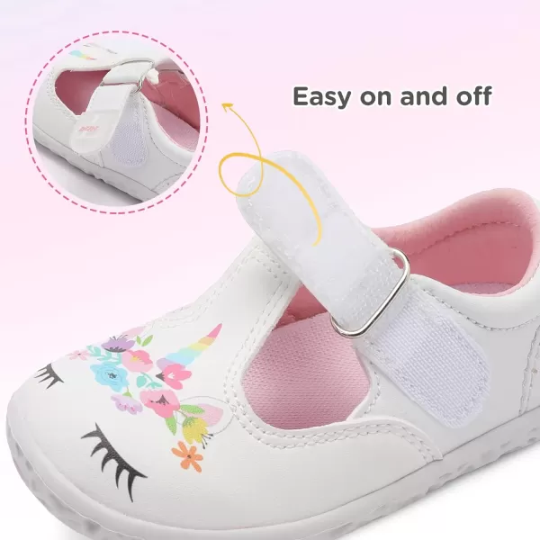 LRUN Toddler Girls Dress Shoes Lightweight Mary Jane Shoes for Girls AntiSlip School Shoes for Toddler GirlsWhite Horse