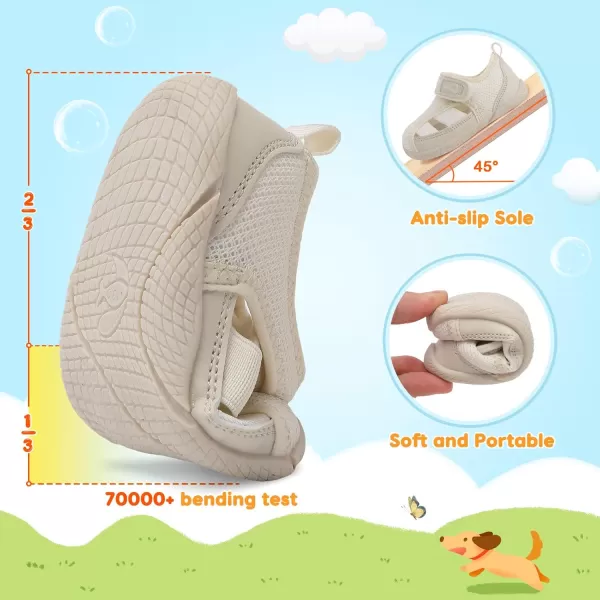 LRUN Toddler Shoes Barefoot Kids Sneakers Wide Minimalist Boys Girls Summer Footwear for Indoor Outdoor Walking RunningBeige