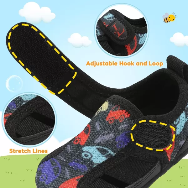 LRUN Toddler Shoes Barefoot Kids Sneakers Wide Minimalist Boys Girls Summer Footwear for Indoor Outdoor Walking RunningBlack Cars