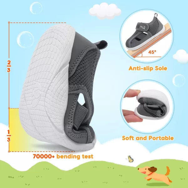 LRUN Toddler Shoes Barefoot Kids Sneakers Wide Minimalist Boys Girls Summer Footwear for Indoor Outdoor Walking RunningGrey