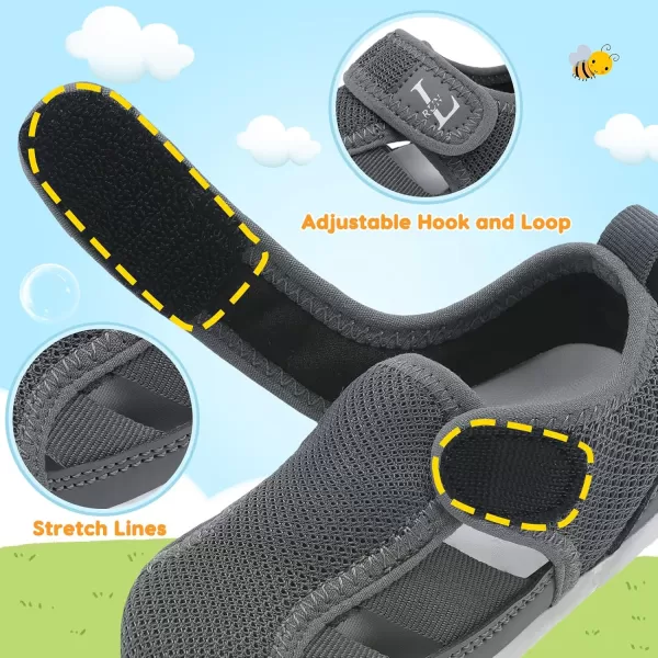 LRUN Toddler Shoes Barefoot Kids Sneakers Wide Minimalist Boys Girls Summer Footwear for Indoor Outdoor Walking RunningGrey