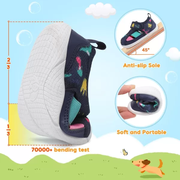 LRUN Toddler Shoes Barefoot Kids Sneakers Wide Minimalist Boys Girls Summer Footwear for Indoor Outdoor Walking RunningNavy Dinosaur