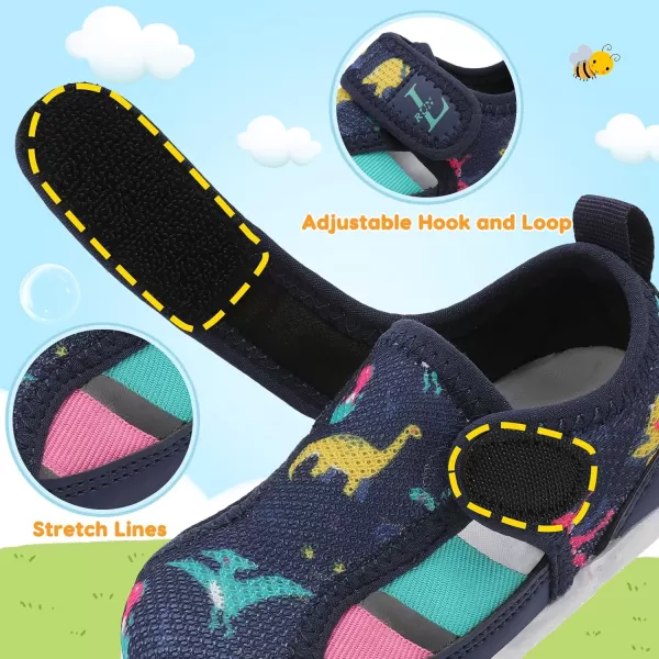 LRUN Toddler Shoes Barefoot Kids Sneakers Wide Minimalist Boys Girls Summer Footwear for Indoor Outdoor Walking RunningNavy Dinosaur