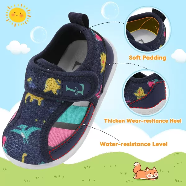 LRUN Toddler Shoes Barefoot Kids Sneakers Wide Minimalist Boys Girls Summer Footwear for Indoor Outdoor Walking RunningNavy Dinosaur