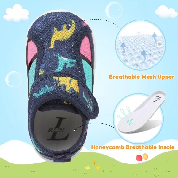 LRUN Toddler Shoes Barefoot Kids Sneakers Wide Minimalist Boys Girls Summer Footwear for Indoor Outdoor Walking RunningNavy Dinosaur