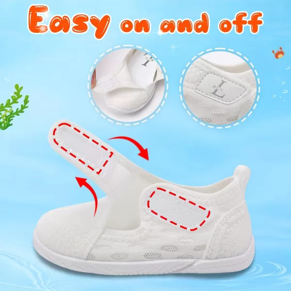 LRUN Toddler Shoes Boys Girls Barefoot Sneaker NonSlip Kids Water Shoes Wide Walking Shoes Baby Quick Dry Breathable Summer Socks Shoes for Outdoor IndoorWhite