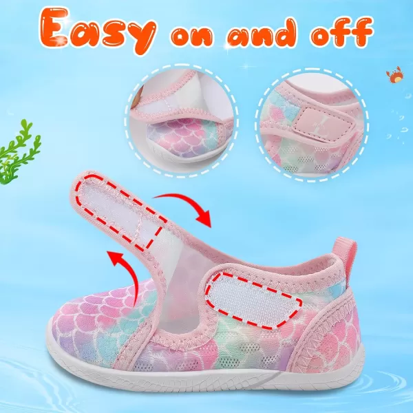 LRUN Toddler Shoes Boys Girls Barefoot Sneaker NonSlip Kids Water Shoes Wide Walking Shoes Baby Quick Dry Breathable Summer Socks Shoes for Outdoor IndoorColorful Mermaid