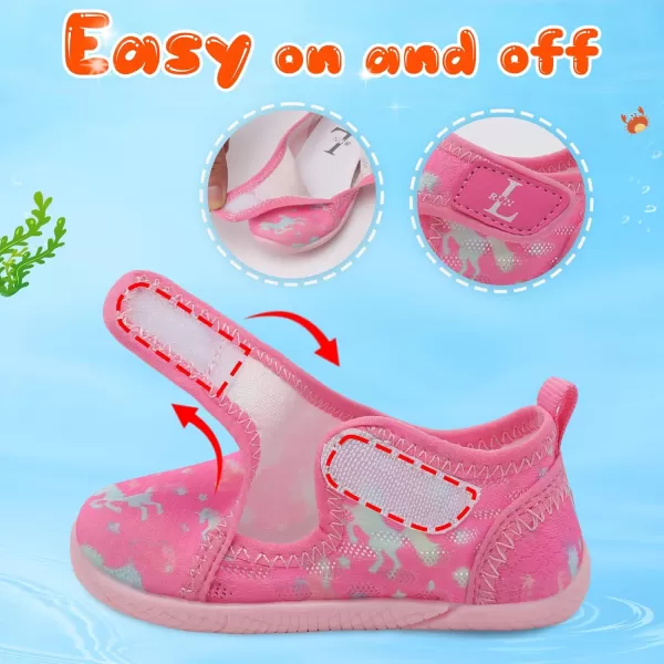 LRUN Toddler Shoes Boys Girls Barefoot Sneaker NonSlip Kids Water Shoes Wide Walking Shoes Baby Quick Dry Breathable Summer Socks Shoes for Outdoor IndoorPink Horse