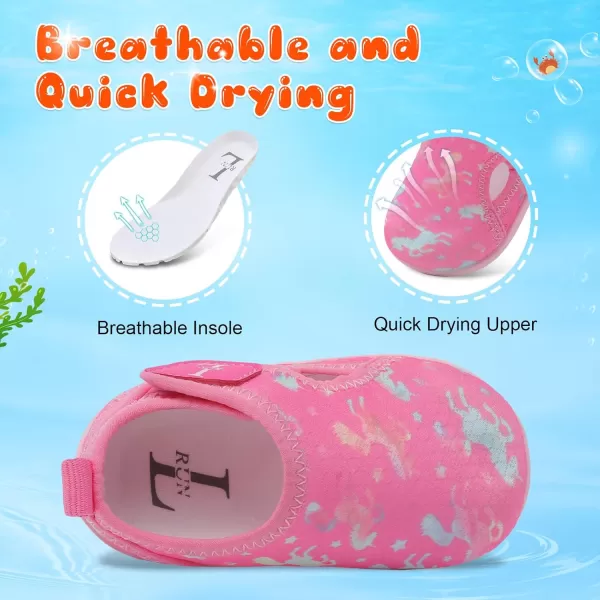 LRUN Toddler Shoes Boys Girls Barefoot Sneaker NonSlip Kids Water Shoes Wide Walking Shoes Baby Quick Dry Breathable Summer Socks Shoes for Outdoor IndoorPink Horse
