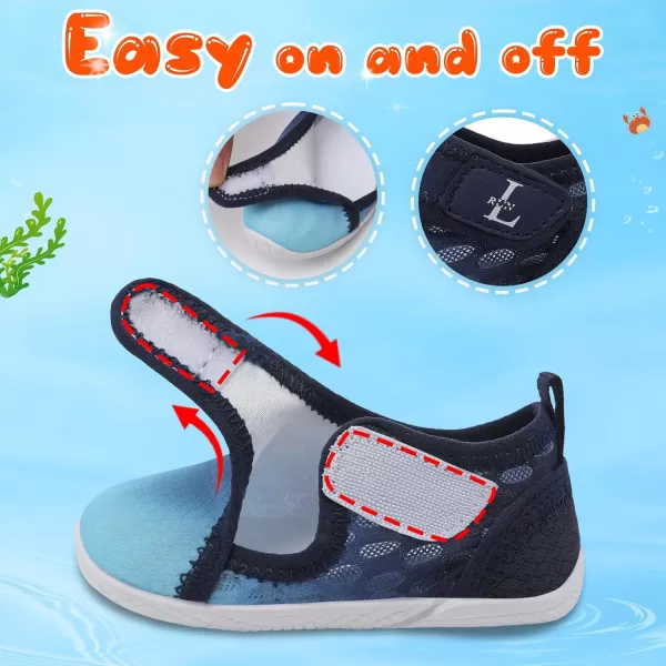 LRUN Toddler Shoes Boys Girls Barefoot Sneaker NonSlip Kids Water Shoes Wide Walking Shoes Baby Quick Dry Breathable Summer Socks Shoes for Outdoor IndoorNavy Gradient