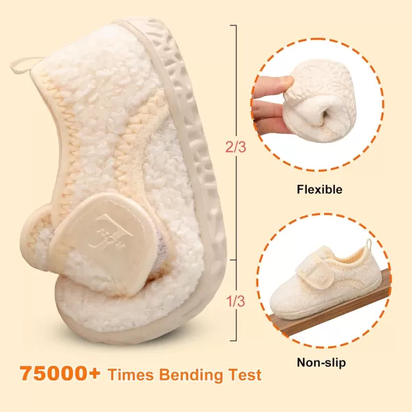 LRUN Toddler Slippers for Girls Boys Warm Household Shoes Kids Winter Slippers with Microfleece Lining for Indoor OutdoorBeige