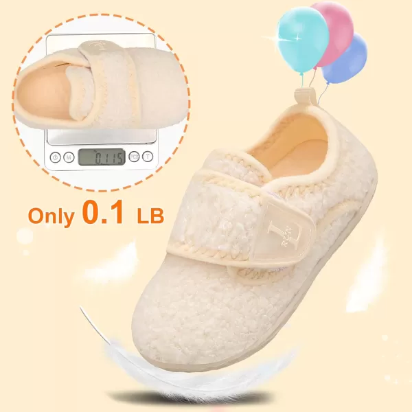 LRUN Toddler Slippers for Girls Boys Warm Household Shoes Kids Winter Slippers with Microfleece Lining for Indoor OutdoorBeige