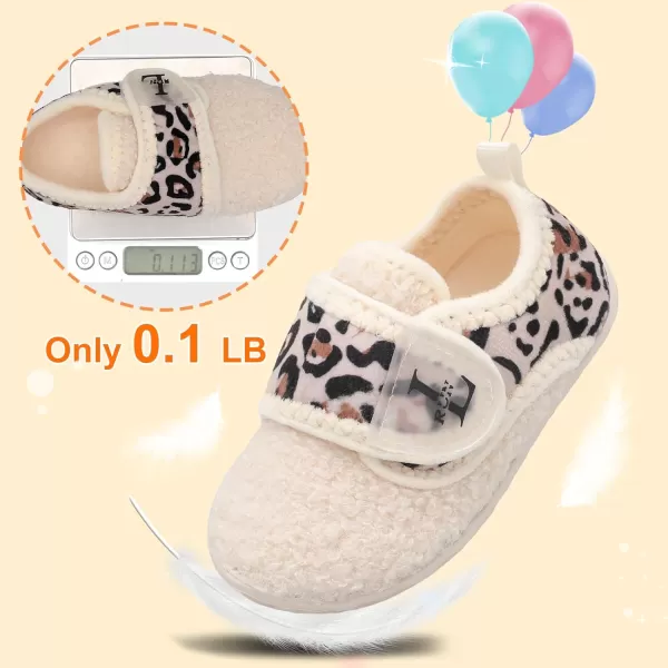 LRUN Toddler Slippers for Girls Boys Warm Household Shoes Kids Winter Slippers with Microfleece Lining for Indoor OutdoorBeige Leopard