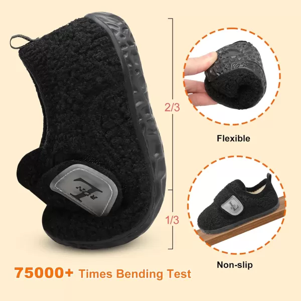 LRUN Toddler Slippers for Girls Boys Warm Household Shoes Kids Winter Slippers with Microfleece Lining for Indoor OutdoorBlack