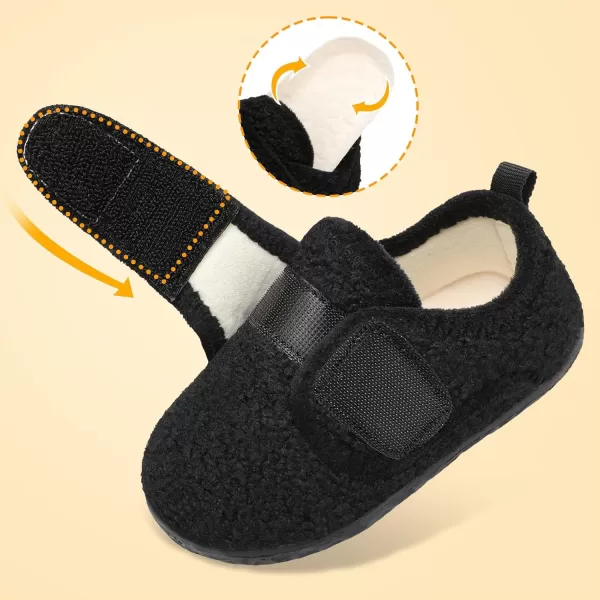 LRUN Toddler Slippers for Girls Boys Warm Household Shoes Kids Winter Slippers with Microfleece Lining for Indoor OutdoorBlack