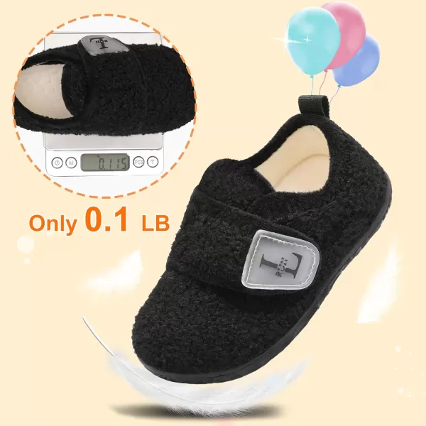 LRUN Toddler Slippers for Girls Boys Warm Household Shoes Kids Winter Slippers with Microfleece Lining for Indoor OutdoorBlack