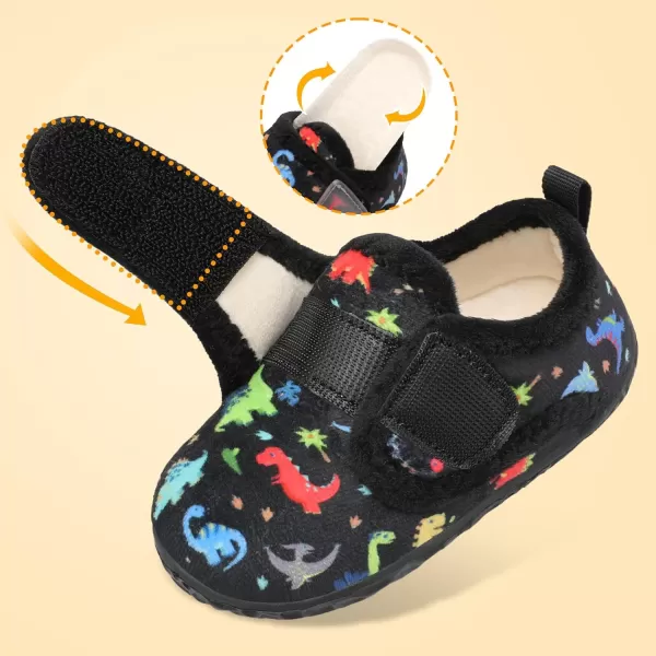 LRUN Toddler Slippers for Girls Boys Warm Household Shoes Kids Winter Slippers with Microfleece Lining for Indoor OutdoorBlack Dinosaur