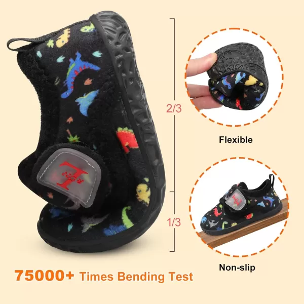 LRUN Toddler Slippers for Girls Boys Warm Household Shoes Kids Winter Slippers with Microfleece Lining for Indoor OutdoorBlack Dinosaur